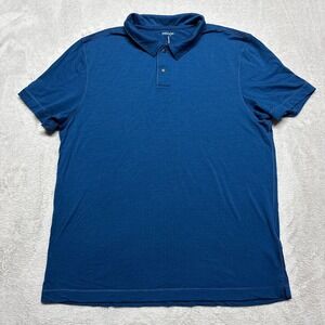 Huckberry Proof Merino Wool 3-Button Polo Shirt Mens L Blue Stretch